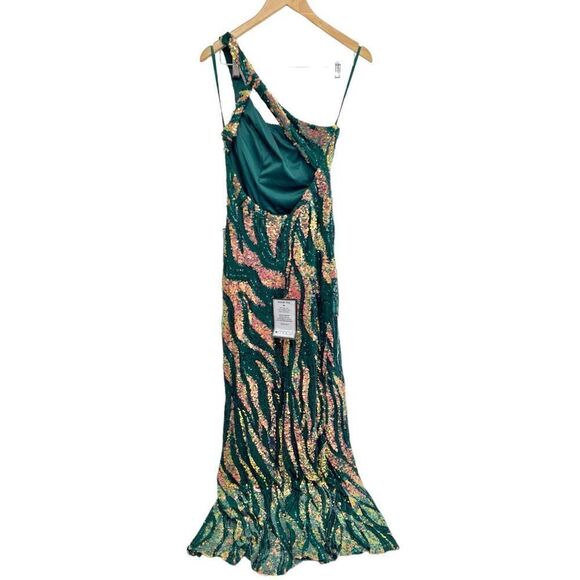 City Studio Dress‎ Juniors' Sequin One-Shoulder Slit Gown Size 8 Green Gold NWT - Picture 5 of 12